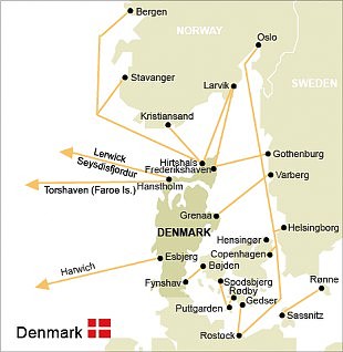 Denemarken veerboten Route kaart