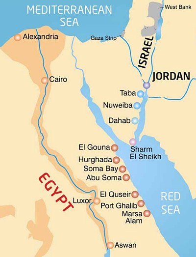 Kaart van Egypte Ferry Routes