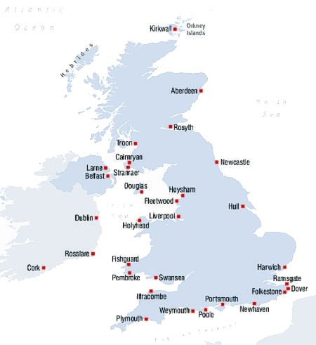 Engeland veerboothavens kaart