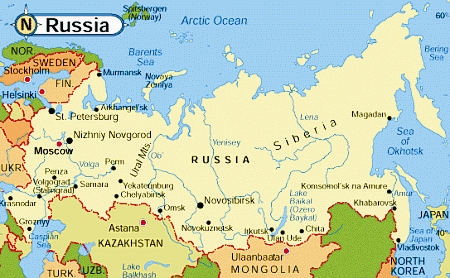 Kaart van Rusland Ferry Routes