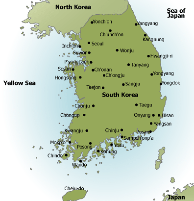 Kaart van Zuid-Korea Ferry Routes