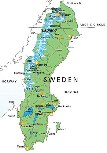 Kaart van Zweden Ferry Routes