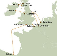 P & O Ferries Route kaart