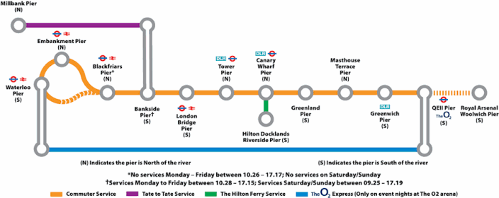 Thames Clippers Route kaart