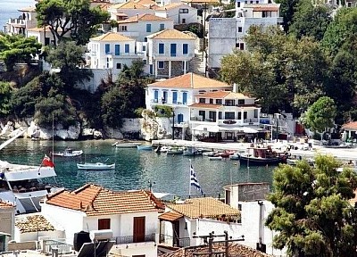 De haven van de veerboot van Skiathos